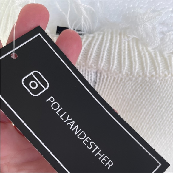 NWT Just Polly juniors Frayed V-neck Cherry Pullover Oversize Sweater Size Med - Picture 7 of 10